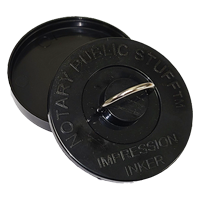 This seal impression inker comes in black ink only and doubles as a finger-printer. Works with most regular size embossers. Ships quick!