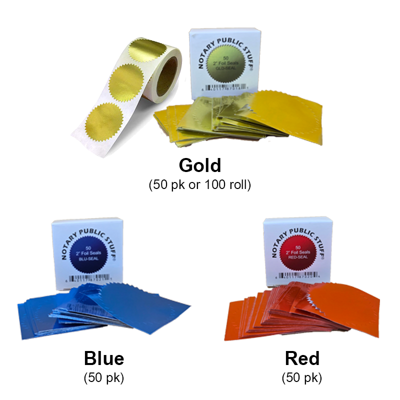 These foil embossing seals come in 50/pk and great for professional documents. Easy peel & stick backing w/ three color options. Ships quick!