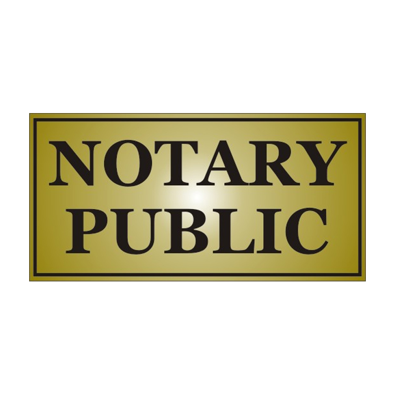 This stock notary sign is 4" x 8" and is engraved with Notary Public. Available in 5 plate colors. Ships quick!